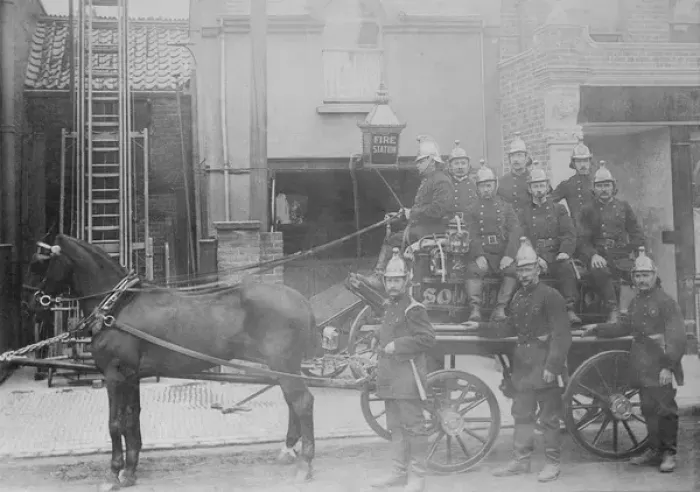 Framed Print : Fire crew and horse drawn pump Framed Print : Fire crew and horse drawn pump
