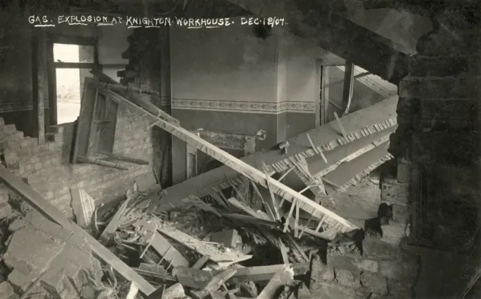 Framed Print : Fire Damage at Union Workhouse, Knighton, Radnorshire Framed Print : Fire Damage at Union Workhouse, Knighton, Radnorshire