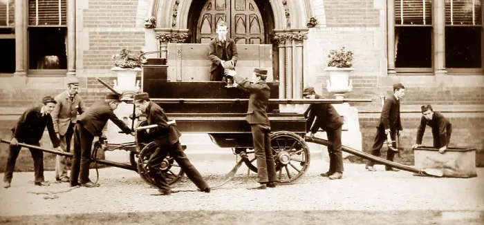 Framed Print : Fire drill, Rusell Hill Schools, Purley, Victorian period Framed Print : Fire drill, Rusell Hill Schools, Purley, Victorian period