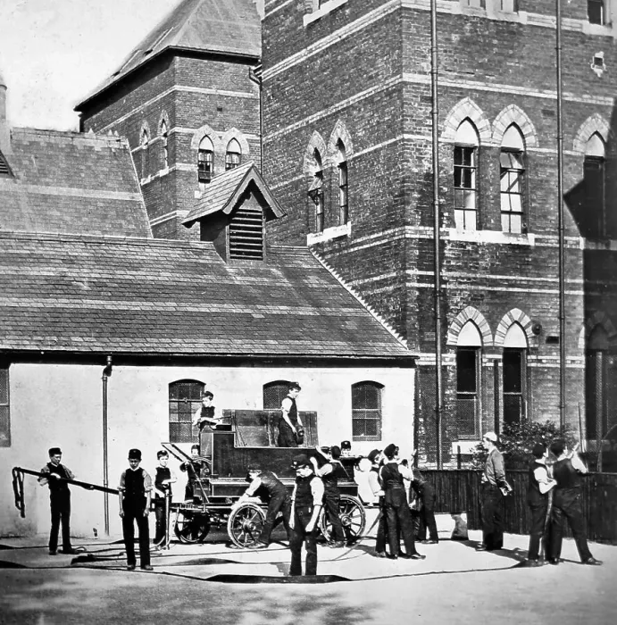 Framed Print : Fire drill, Warehousemen and Clerks Schools, Russell Framed Print : Fire drill, Warehousemen and Clerks Schools, Russell