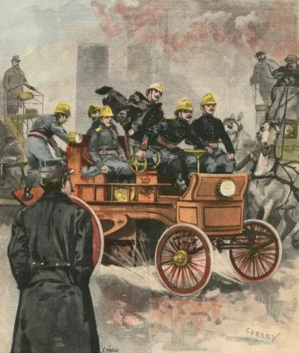 Framed Print : Fire engine in Paris, answering a call Framed Print : Fire engine in Paris, answering a call