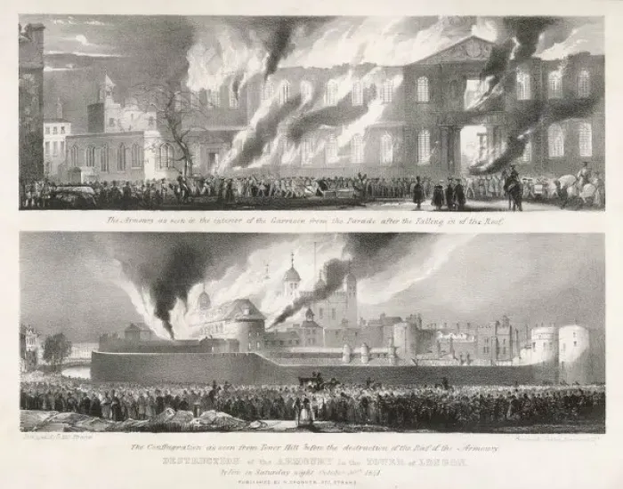 Framed Print : Fire at the Tower 1841 Framed Print : Fire at the Tower 1841