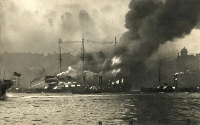 Framed Print : Fire on Training Ship Wellesley, North Shields Framed Print : Fire on Training Ship Wellesley, North Shields