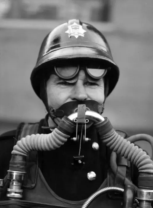 Framed Print : Firefighter in new breathing apparatus helmet Framed Print : Firefighter in new breathing apparatus helmet