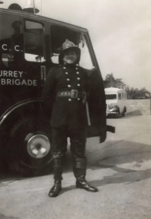 Framed Print : Firefighter posing proudly by LCC LFB vehicle Framed Print : Firefighter posing proudly by LCC LFB vehicle