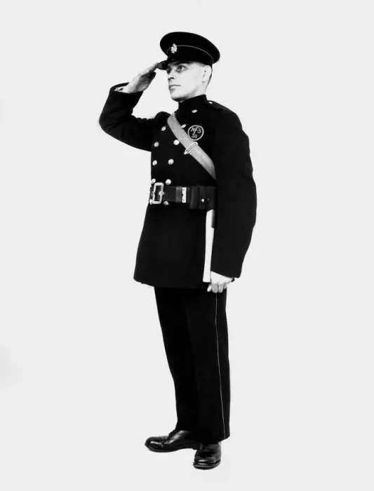 Framed Print : Firefighter wearing NFS uniform, WW2 Framed Print : Firefighter wearing NFS uniform, WW2