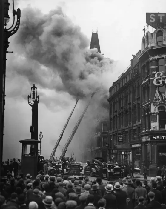 Framed Print : Firefighters in action at Ludgate Circus, London Framed Print : Firefighters in action at Ludgate Circus, London