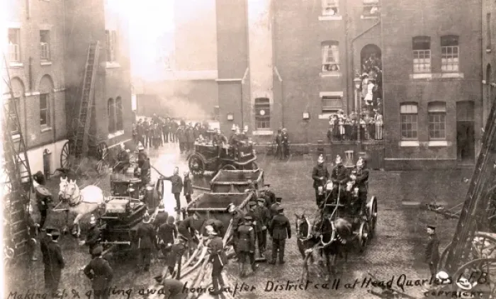 Framed Print : Firefighters and appliances at headquarters Framed Print : Firefighters and appliances at headquarters