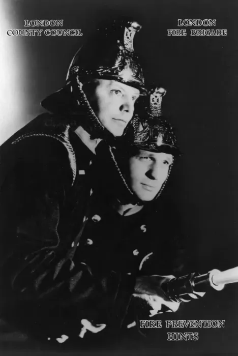 Framed Print : Two firefighters, Fire Prevention Hints Framed Print : Two firefighters, Fire Prevention Hints