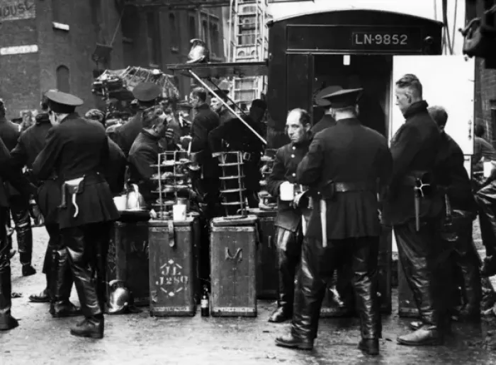 Framed Print : Firefighters on refreshment break, Wapping, East London Framed Print : Firefighters on refreshment break, Wapping, East London