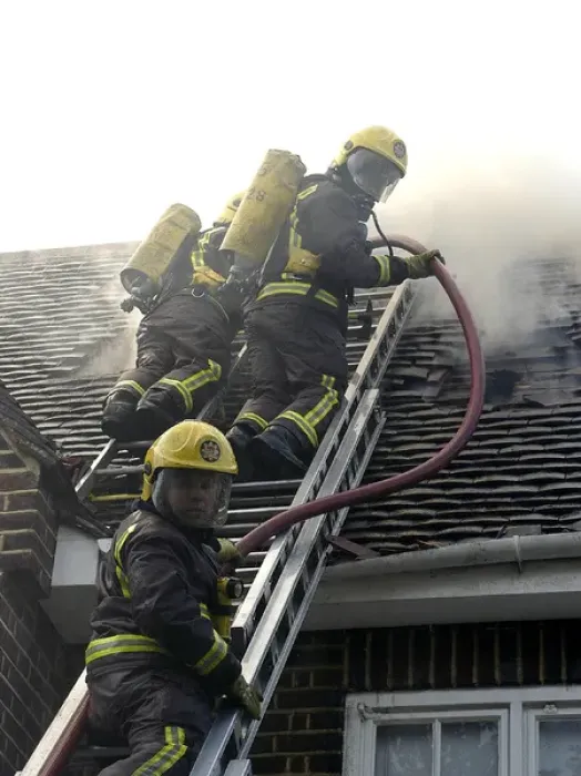 Framed Print : Firefighters respond to a house fire, North London Framed Print : Firefighters respond to a house fire, North London