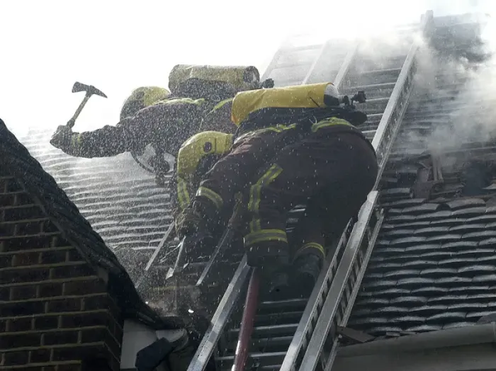 Framed Print : Firefighters respond to a house fire, North London Framed Print : Firefighters respond to a house fire, North London