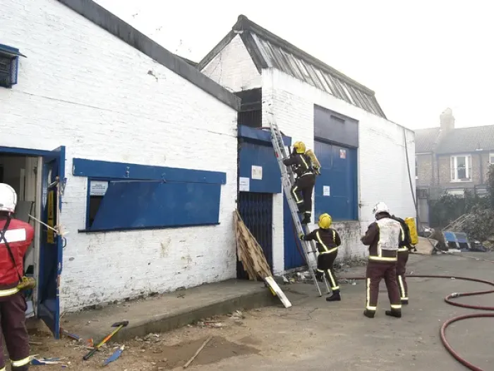 Framed Print : Firefighters at scene of commercial premises fire Framed Print : Firefighters at scene of commercial premises fire