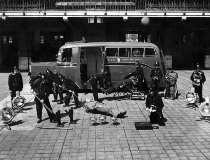 Framed Print : Firefighters in training with various equipment Framed Print : Firefighters in training with various equipment