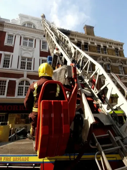 Framed Print : Firefighters using turntable ladder Framed Print : Firefighters using turntable ladder