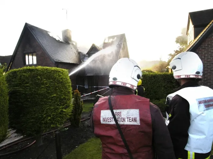 Framed Print : Firefighters working at scene of domestic fire, Harrow Framed Print : Firefighters working at scene of domestic fire, Harrow