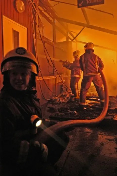 Framed Print : Firefighters working at scene of fire in Carshalton, Surrey Framed Print : Firefighters working at scene of fire in Carshalton, Surrey