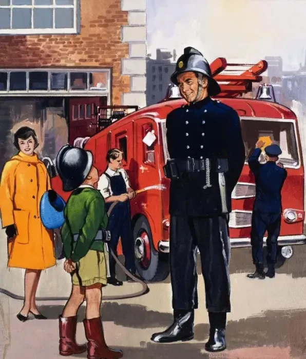 Framed Print : Fireman. People You See: The Fireman. From Teddy Bear (9 May 1964) Framed Print : Fireman. People You See: The Fireman. From Teddy Bear (9 May 1964)