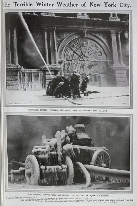 Framed Print : Fireman fighting a blaze at the equitable building Framed Print : Fireman fighting a blaze at the equitable building