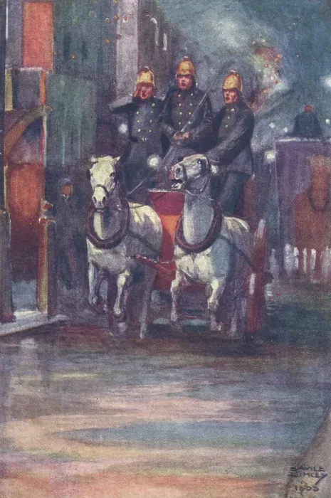 Framed Print : Firemen in a fire tender racing through a street to the scene of a fire Framed Print : Firemen in a fire tender racing through a street to the scene of a fire