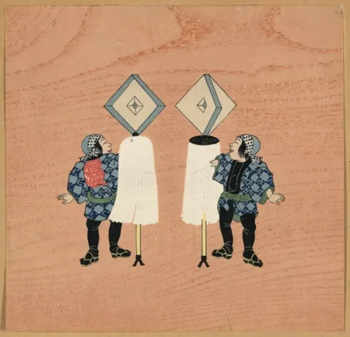 Framed Print : Two firemen holding the standards of their companies Framed Print : Two firemen holding the standards of their companies