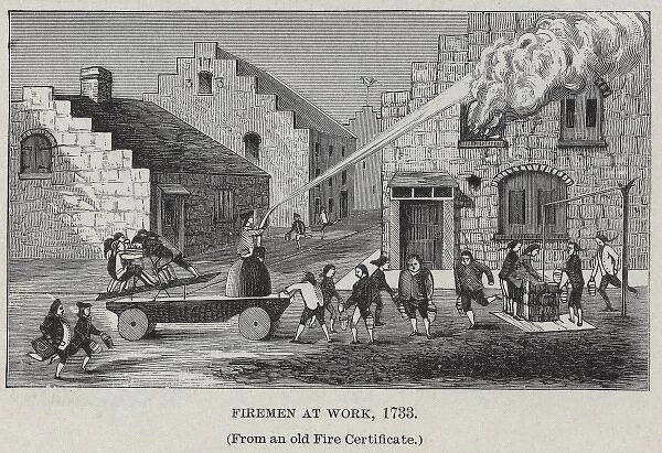 Firemen at work, 1733 (From an old Fire Certificate)