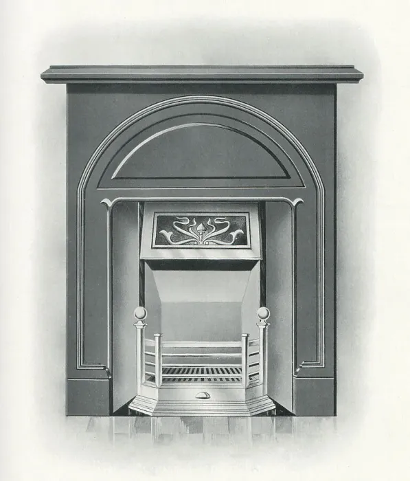 Framed Print : Fireplace. Catalogue illustration of a contemporary domestic wrought-iron fireplace Date Framed Print : Fireplace. Catalogue illustration of a contemporary domestic wrought-iron fireplace Date