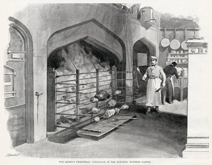 Framed Print : Fireplace in the kitchen in Windsor Castle. Date: 1894 Framed Print : Fireplace in the kitchen in Windsor Castle. Date: 1894