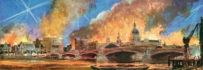 Framed Print : Fires across the Thames following WWII air raid Framed Print : Fires across the Thames following WWII air raid