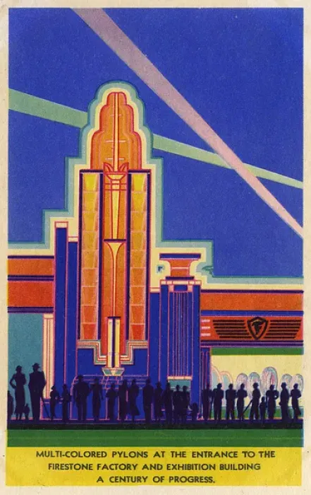 Framed Print : Firestone Multi-Colour Pylons - A Century of Progress Framed Print : Firestone Multi-Colour Pylons - A Century of Progress