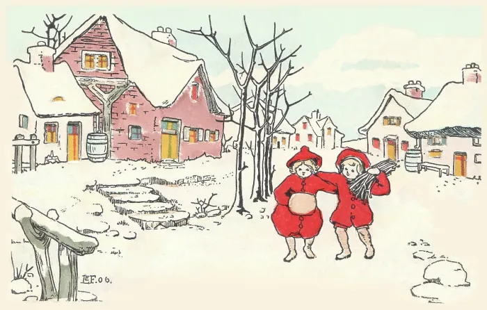 Framed Print : Firewood. Boy and girl in a snowy scene bringing home a bundle of firewood. Date: 1906 Framed Print : Firewood. Boy and girl in a snowy scene bringing home a bundle of firewood. Date: 1906