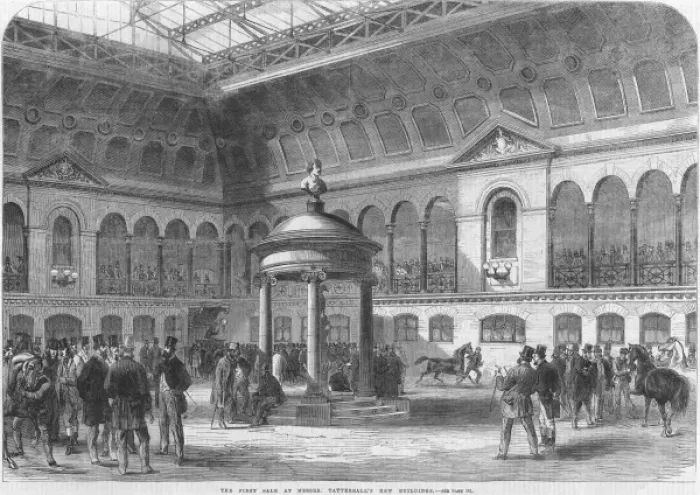 Framed Print : The First Auction at Tattersalls New Buildings, 1865 Framed Print : The First Auction at Tattersalls New Buildings, 1865