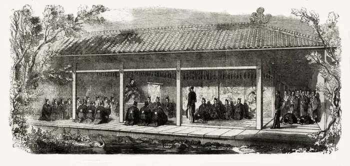 Framed Print : First audience of a British minister with tycoon of Japan Framed Print : First audience of a British minister with tycoon of Japan