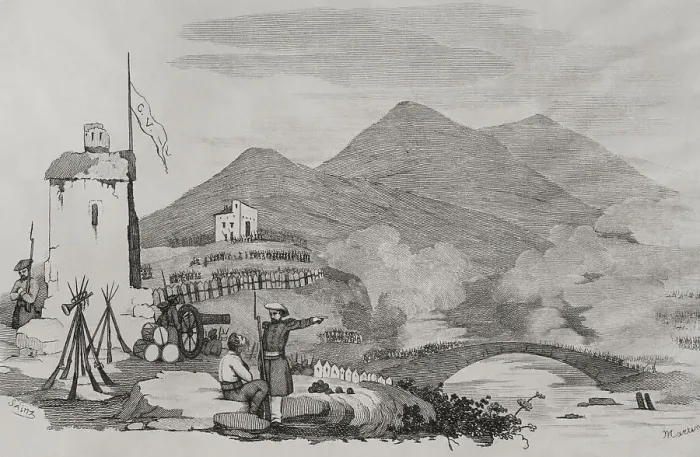 Framed Print : First Carlist War (1833-1840). Attack on Castrejana Bridge Framed Print : First Carlist War (1833-1840). Attack on Castrejana Bridge