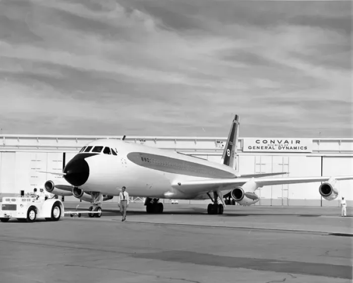 Framed Print : The first Convair 880 N801TW is rolled out of the Convair Framed Print : The first Convair 880 N801TW is rolled out of the Convair