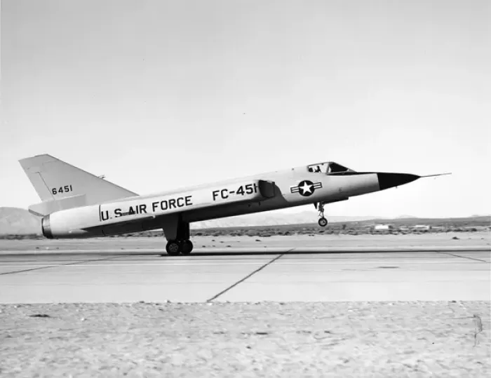 Framed Print : The first Convair F-106A Delta Dart 56-451 touches down Framed Print : The first Convair F-106A Delta Dart 56-451 touches down