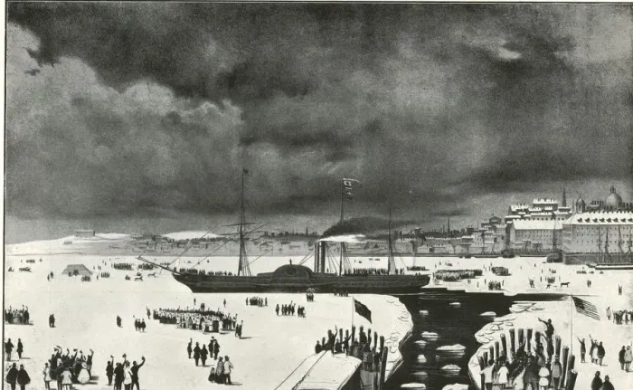 Framed Print : First Cunard steamship Britannia in the ice, Boston, USA Framed Print : First Cunard steamship Britannia in the ice, Boston, USA