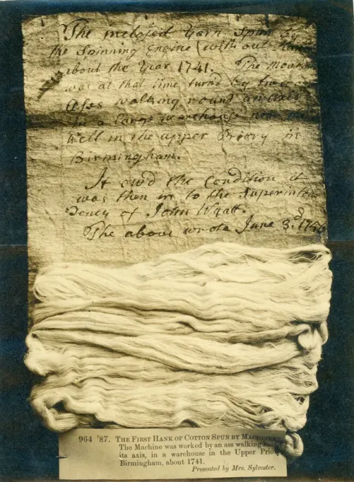 Framed Print : First hank of cotton spun by machinery, Birmingham, 1741 Framed Print : First hank of cotton spun by machinery, Birmingham, 1741