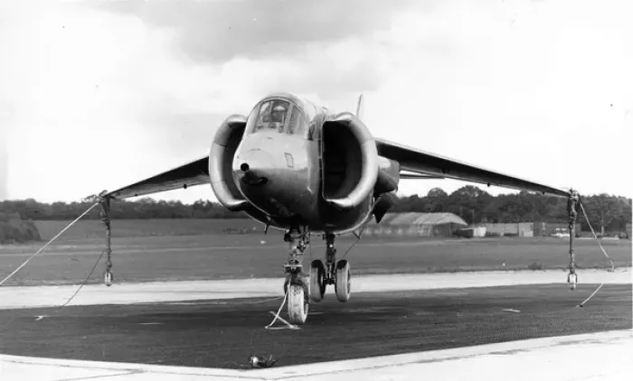 Framed Print : The first Hawker P1127 XP831 during tethered hovering test Framed Print : The first Hawker P1127 XP831 during tethered hovering test