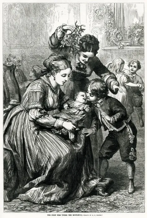 Framed Print : First Kiss Under the Mistletoe 1870 Framed Print : First Kiss Under the Mistletoe 1870