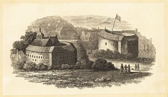 Framed Print : First and second Globe Theatres, London, 17th century Framed Print : First and second Globe Theatres, London, 17th century