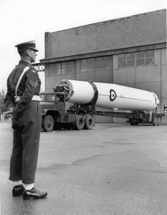 Framed Print : The first Thor missile for the RAF at Feltwell Norfolk Framed Print : The first Thor missile for the RAF at Feltwell Norfolk