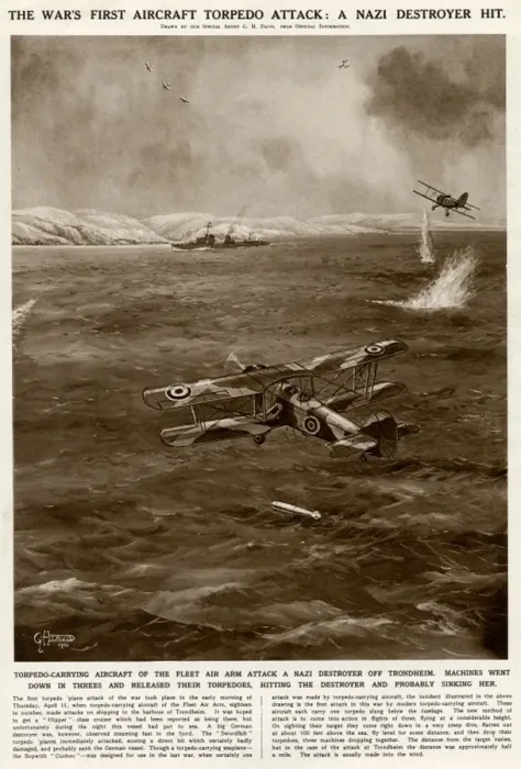 Framed Print : First torpedo air attack by G. H. Davis Framed Print : First torpedo air attack by G. H. Davis