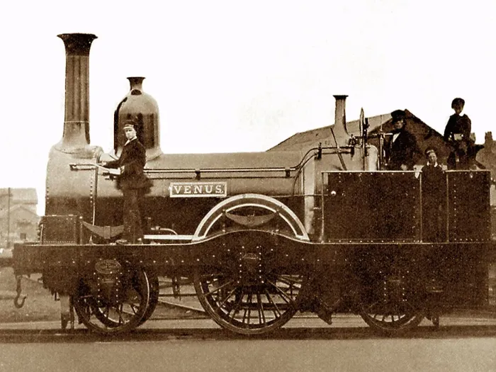Framed Print : The first train to arrive at Altrincham, Victorian period Framed Print : The first train to arrive at Altrincham, Victorian period