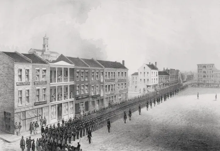 Framed Print : The First Union dress parade in Nashville. The 51st Regiment Framed Print : The First Union dress parade in Nashville. The 51st Regiment