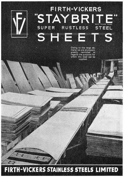 Framed Print : Firth-Vickers Staybrite Stainless Steel Sheets 1943 Advert Framed Print : Firth-Vickers Staybrite Stainless Steel Sheets 1943 Advert