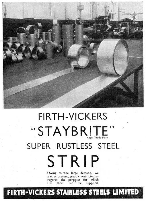 Framed Print : Firth-Vickers Staybrite Stainless Steels 1943 Advert Framed Print : Firth-Vickers Staybrite Stainless Steels 1943 Advert
