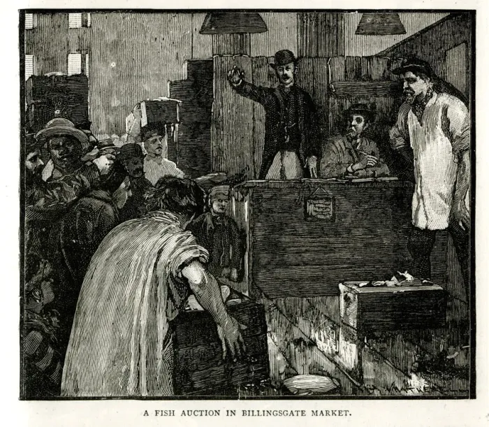 Framed Print : A Fish Auction in Billingsgate Market Framed Print : A Fish Auction in Billingsgate Market