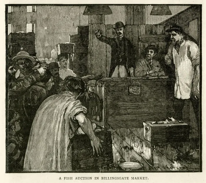 Framed Print : Fish auction, Billingsgate Market, London Framed Print : Fish auction, Billingsgate Market, London