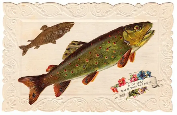 Framed Print : Two fish on a French April Fool greetings card Framed Print : Two fish on a French April Fool greetings card